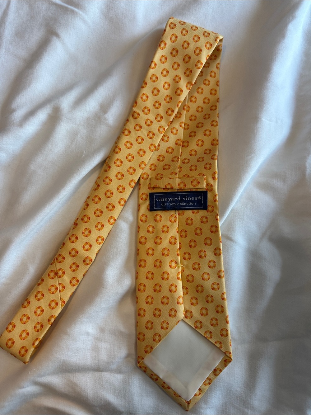 Vineyard Vines Yellow Silk Tie with Orange Circular Motif